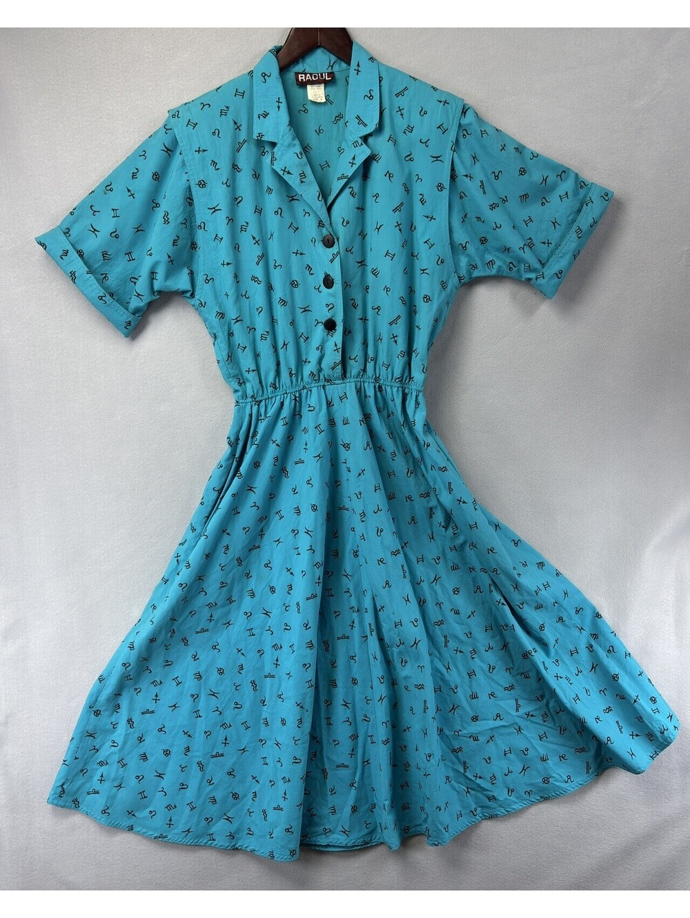 Vintage Horoscope Sign Dress Raoul A-Line with Pockets Size 8 100% Cotton